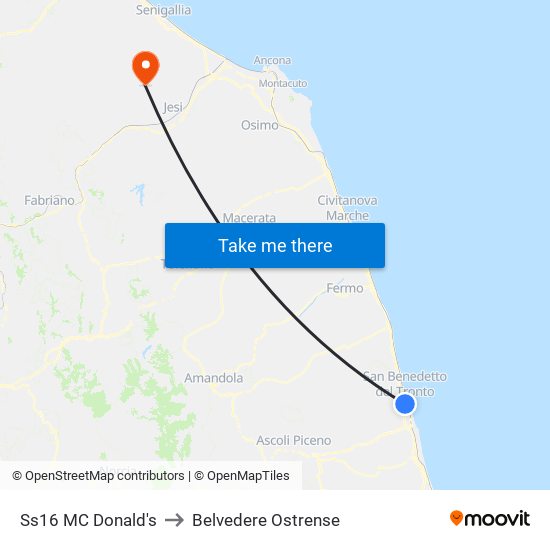 Ss16 MC Donald's to Belvedere Ostrense map