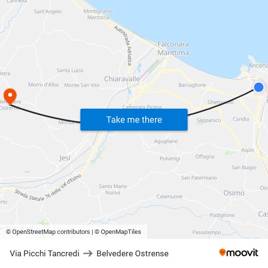 Via Picchi Tancredi to Belvedere Ostrense map