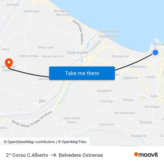 2^ Corso C.Alberto to Belvedere Ostrense map