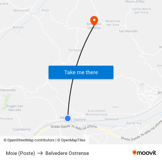 Moie (Poste) to Belvedere Ostrense map
