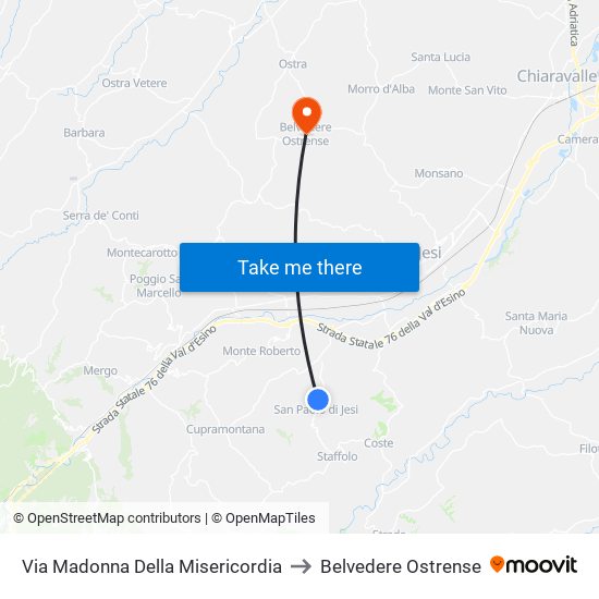 Via Madonna Della Misericordia to Belvedere Ostrense map