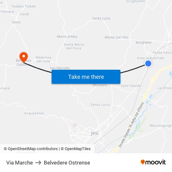 Via Marche to Belvedere Ostrense map