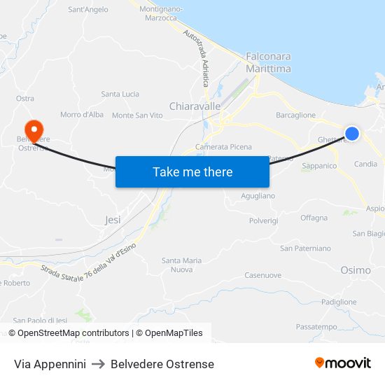 Via Appennini to Belvedere Ostrense map