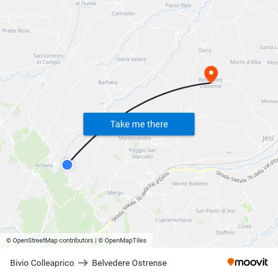 Bivio Colleaprico to Belvedere Ostrense map