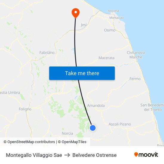 Montegallo Villaggio Sae to Belvedere Ostrense map
