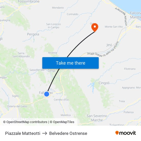 Piazzale Matteotti to Belvedere Ostrense map