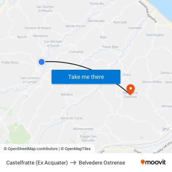 Castelfratte (Ex Acquater) to Belvedere Ostrense map