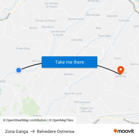 Zona Ganga to Belvedere Ostrense map