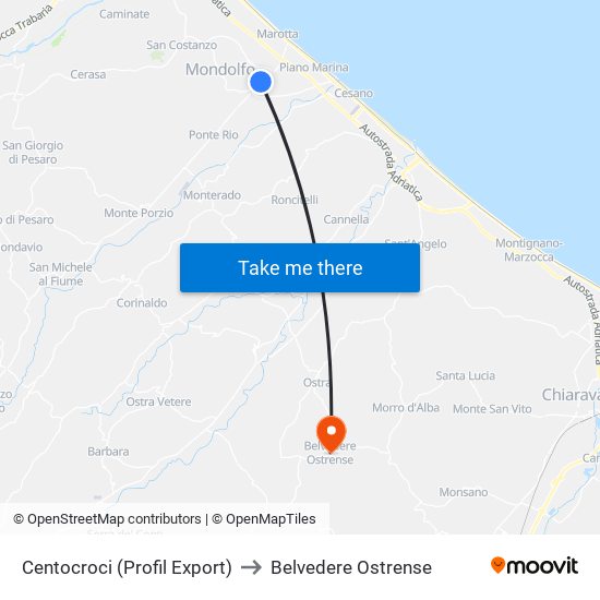 Centocroci (Profil Export) to Belvedere Ostrense map