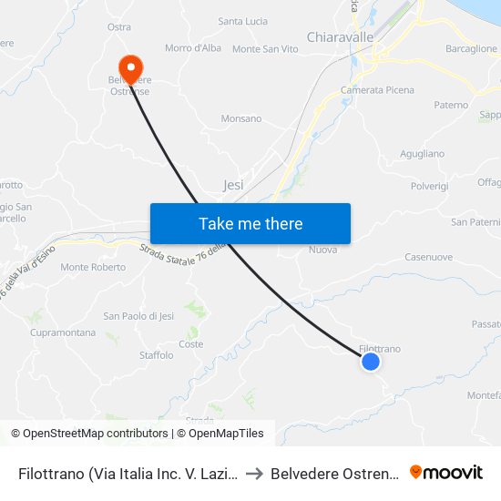 Filottrano (Via Italia Inc. V. Lazio) to Belvedere Ostrense map