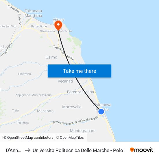 D'Annunzio 9 to Università Politecnica Delle Marche - Polo ""Alfredo Trifogli"" Monte Dago map