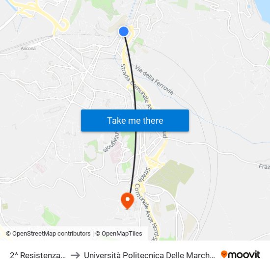 2^ Resistenza - Vigili Del Fuoco to Università Politecnica Delle Marche - Polo ""Alfredo Trifogli"" Monte Dago map