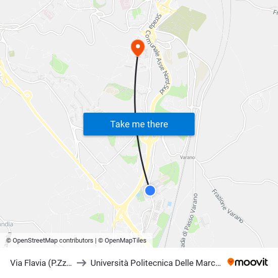 Via Flavia (P.Zza Salvo D'Acquisto) to Università Politecnica Delle Marche - Polo ""Alfredo Trifogli"" Monte Dago map