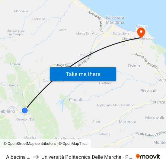 Albacina (Stazione) to Università Politecnica Delle Marche - Polo ""Alfredo Trifogli"" Monte Dago map