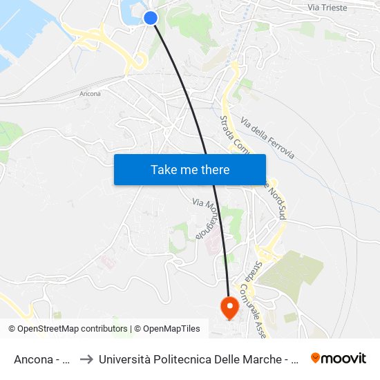 Ancona - Via Marconi to Università Politecnica Delle Marche - Polo ""Alfredo Trifogli"" Monte Dago map