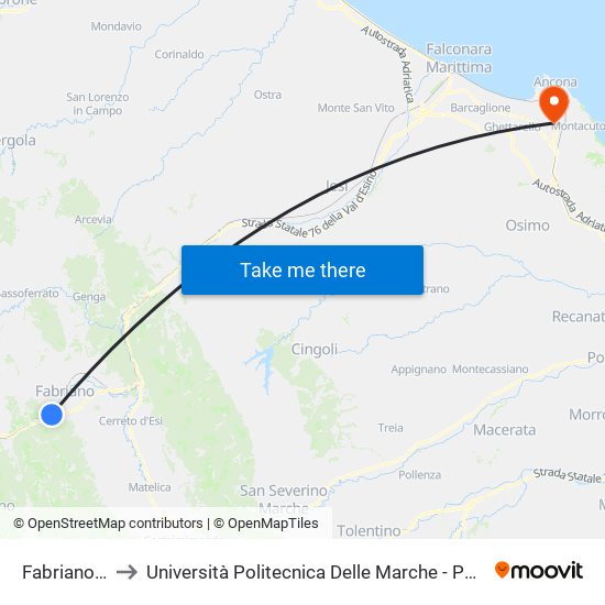 Fabriano - Vetralla to Università Politecnica Delle Marche - Polo ""Alfredo Trifogli"" Monte Dago map