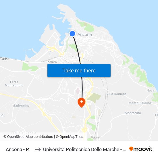 Ancona - P.Zza Kennedy to Università Politecnica Delle Marche - Polo ""Alfredo Trifogli"" Monte Dago map