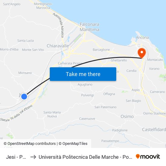 Jesi -  Porta Valle to Università Politecnica Delle Marche - Polo ""Alfredo Trifogli"" Monte Dago map