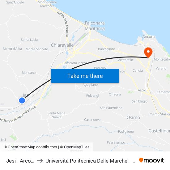 Jesi - Arco Clementino to Università Politecnica Delle Marche - Polo ""Alfredo Trifogli"" Monte Dago map