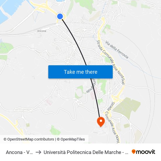 Ancona - Via Marconi 1 to Università Politecnica Delle Marche - Polo ""Alfredo Trifogli"" Monte Dago map