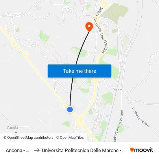 Ancona - Via I Maggio to Università Politecnica Delle Marche - Polo ""Alfredo Trifogli"" Monte Dago map