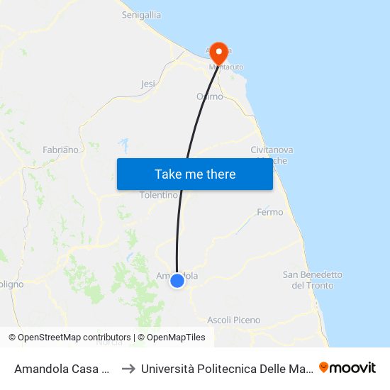 Amandola Casa Del Gelato Dir. Comunanza to Università Politecnica Delle Marche - Polo ""Alfredo Trifogli"" Monte Dago map
