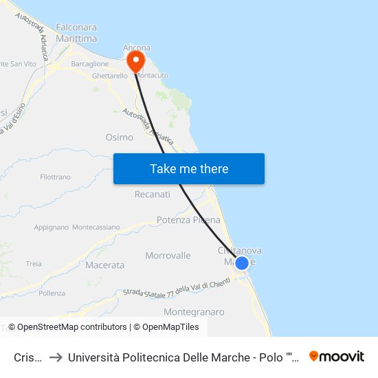 Cristo Re to Università Politecnica Delle Marche - Polo ""Alfredo Trifogli"" Monte Dago map