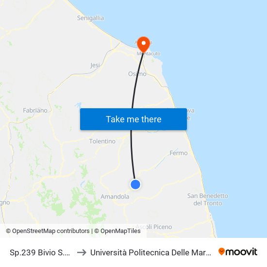 Sp.239 Bivio S.Vittoria Dir. Amandola to Università Politecnica Delle Marche - Polo ""Alfredo Trifogli"" Monte Dago map