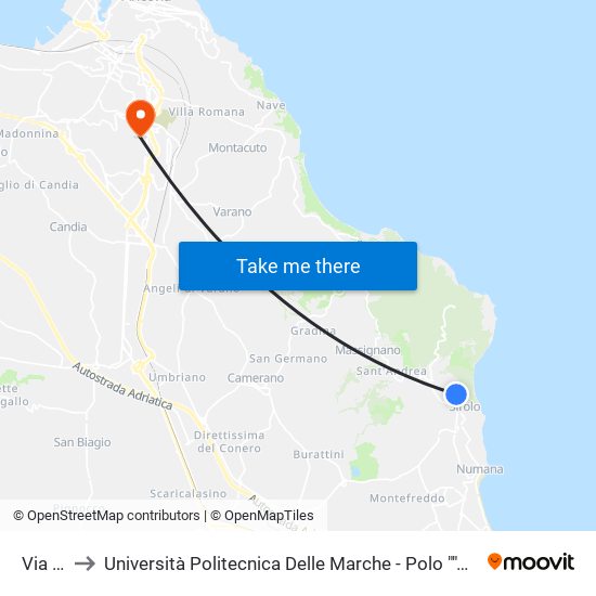 Via Cave to Università Politecnica Delle Marche - Polo ""Alfredo Trifogli"" Monte Dago map
