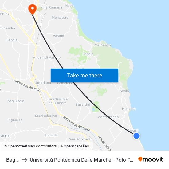 Bagni 34 to Università Politecnica Delle Marche - Polo ""Alfredo Trifogli"" Monte Dago map