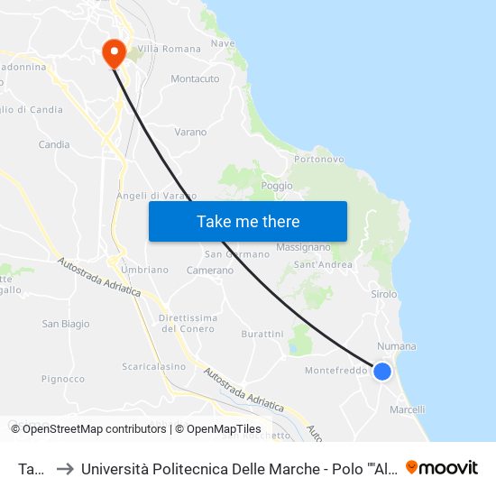 Taunus to Università Politecnica Delle Marche - Polo ""Alfredo Trifogli"" Monte Dago map
