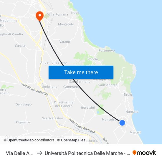 Via Delle Azalee - Acacie to Università Politecnica Delle Marche - Polo ""Alfredo Trifogli"" Monte Dago map