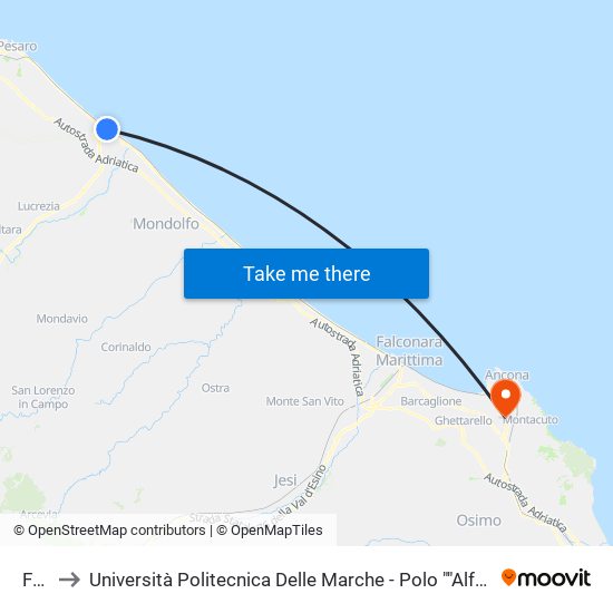 Fano to Università Politecnica Delle Marche - Polo ""Alfredo Trifogli"" Monte Dago map