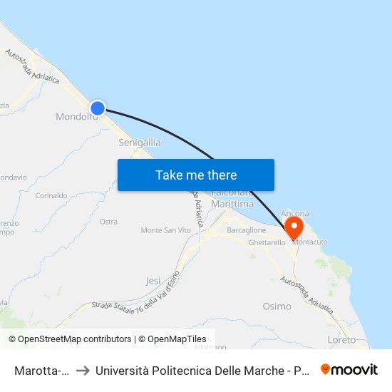 Marotta-Mondolfo to Università Politecnica Delle Marche - Polo ""Alfredo Trifogli"" Monte Dago map