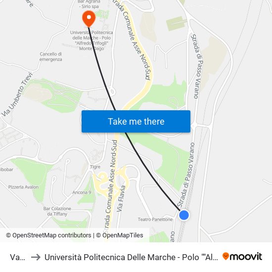 Varano to Università Politecnica Delle Marche - Polo ""Alfredo Trifogli"" Monte Dago map