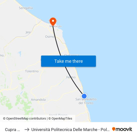 Cupra Marittima to Università Politecnica Delle Marche - Polo ""Alfredo Trifogli"" Monte Dago map