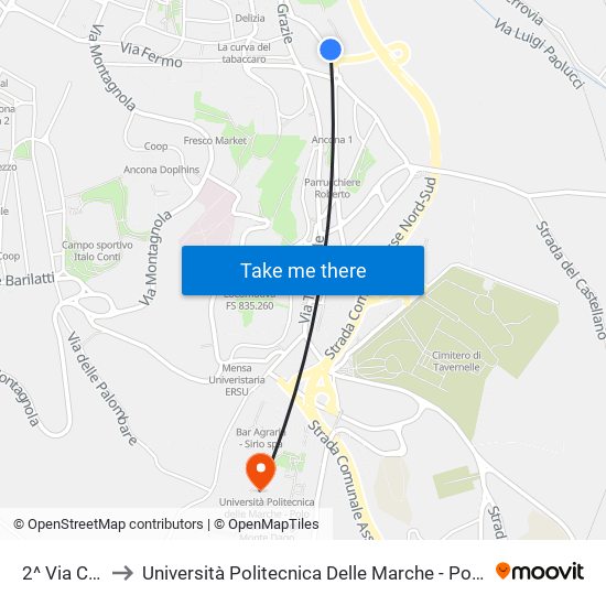 2^ Via Colleverde to Università Politecnica Delle Marche - Polo ""Alfredo Trifogli"" Monte Dago map