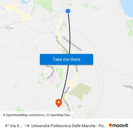 4^ Via XXV Aprile to Università Politecnica Delle Marche - Polo ""Alfredo Trifogli"" Monte Dago map