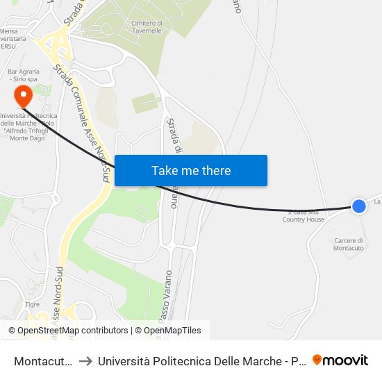 Montacuto - Carcere to Università Politecnica Delle Marche - Polo ""Alfredo Trifogli"" Monte Dago map