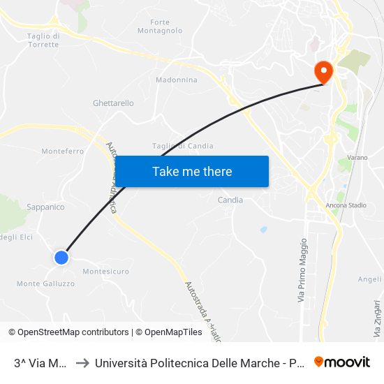 3^ Via Montesicuro to Università Politecnica Delle Marche - Polo ""Alfredo Trifogli"" Monte Dago map