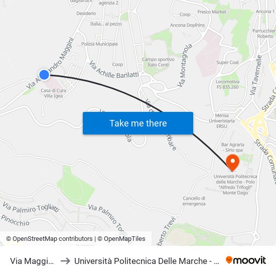 Via Maggini - Villa Igea to Università Politecnica Delle Marche - Polo ""Alfredo Trifogli"" Monte Dago map