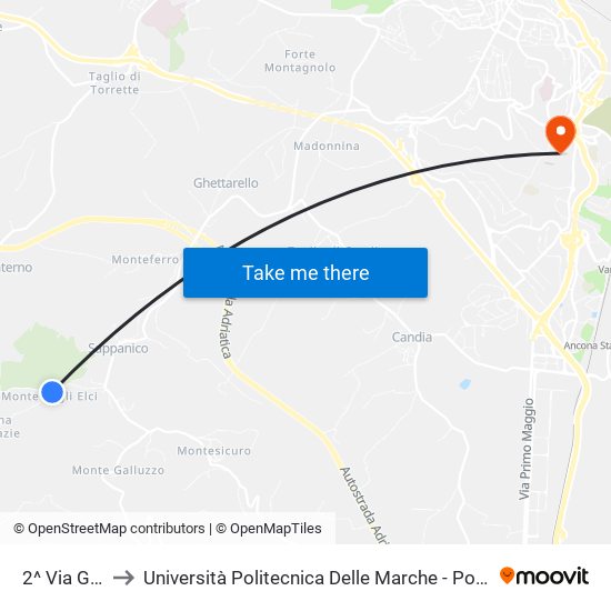 2^ Via Gallignano to Università Politecnica Delle Marche - Polo ""Alfredo Trifogli"" Monte Dago map