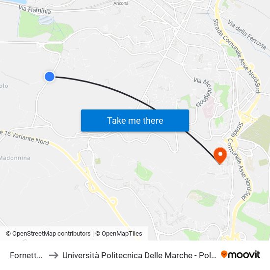 Fornetto - Borgo to Università Politecnica Delle Marche - Polo ""Alfredo Trifogli"" Monte Dago map