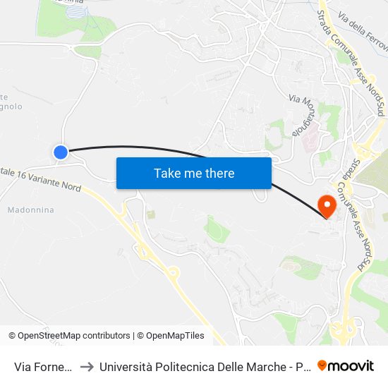 Via Fornetto (E.S.M.) to Università Politecnica Delle Marche - Polo ""Alfredo Trifogli"" Monte Dago map