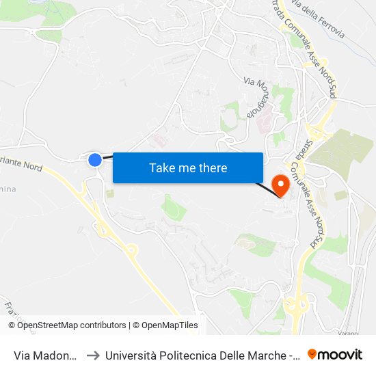 Via Madonnetta (Scuole) to Università Politecnica Delle Marche - Polo ""Alfredo Trifogli"" Monte Dago map