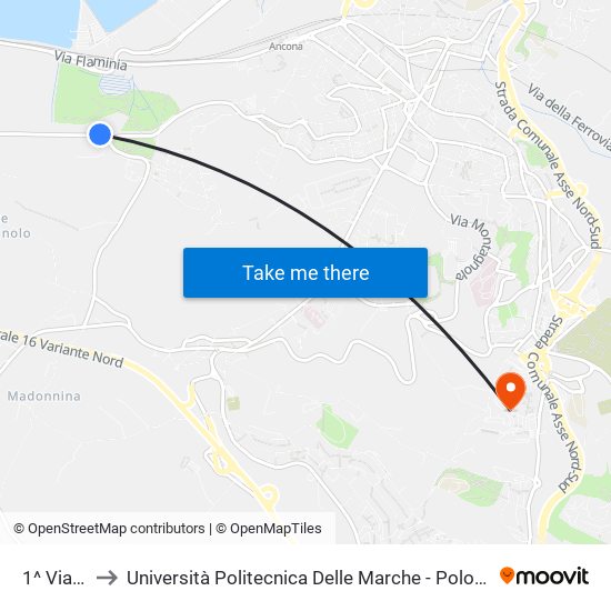 1^ Via Grotte to Università Politecnica Delle Marche - Polo ""Alfredo Trifogli"" Monte Dago map