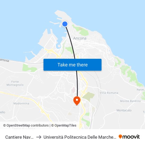 Cantiere Navale (Fincantieri.) to Università Politecnica Delle Marche - Polo ""Alfredo Trifogli"" Monte Dago map