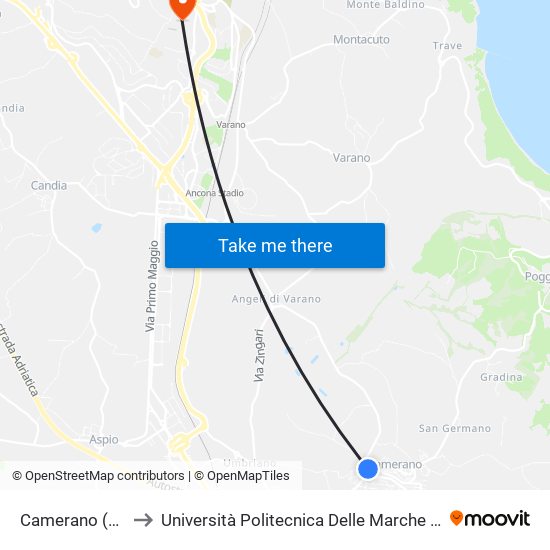 Camerano (Opera Pia Ceci) to Università Politecnica Delle Marche - Polo ""Alfredo Trifogli"" Monte Dago map