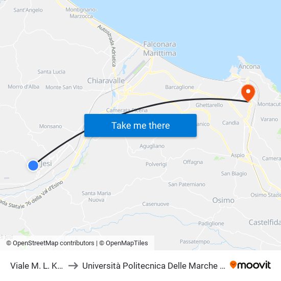 Viale M. L. King - Mercatino to Università Politecnica Delle Marche - Polo ""Alfredo Trifogli"" Monte Dago map