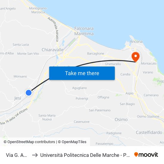 Via G. Agnelli - Cnh to Università Politecnica Delle Marche - Polo ""Alfredo Trifogli"" Monte Dago map